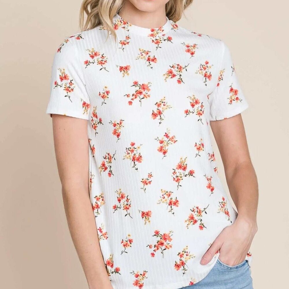 Floral Mock Neck Tee